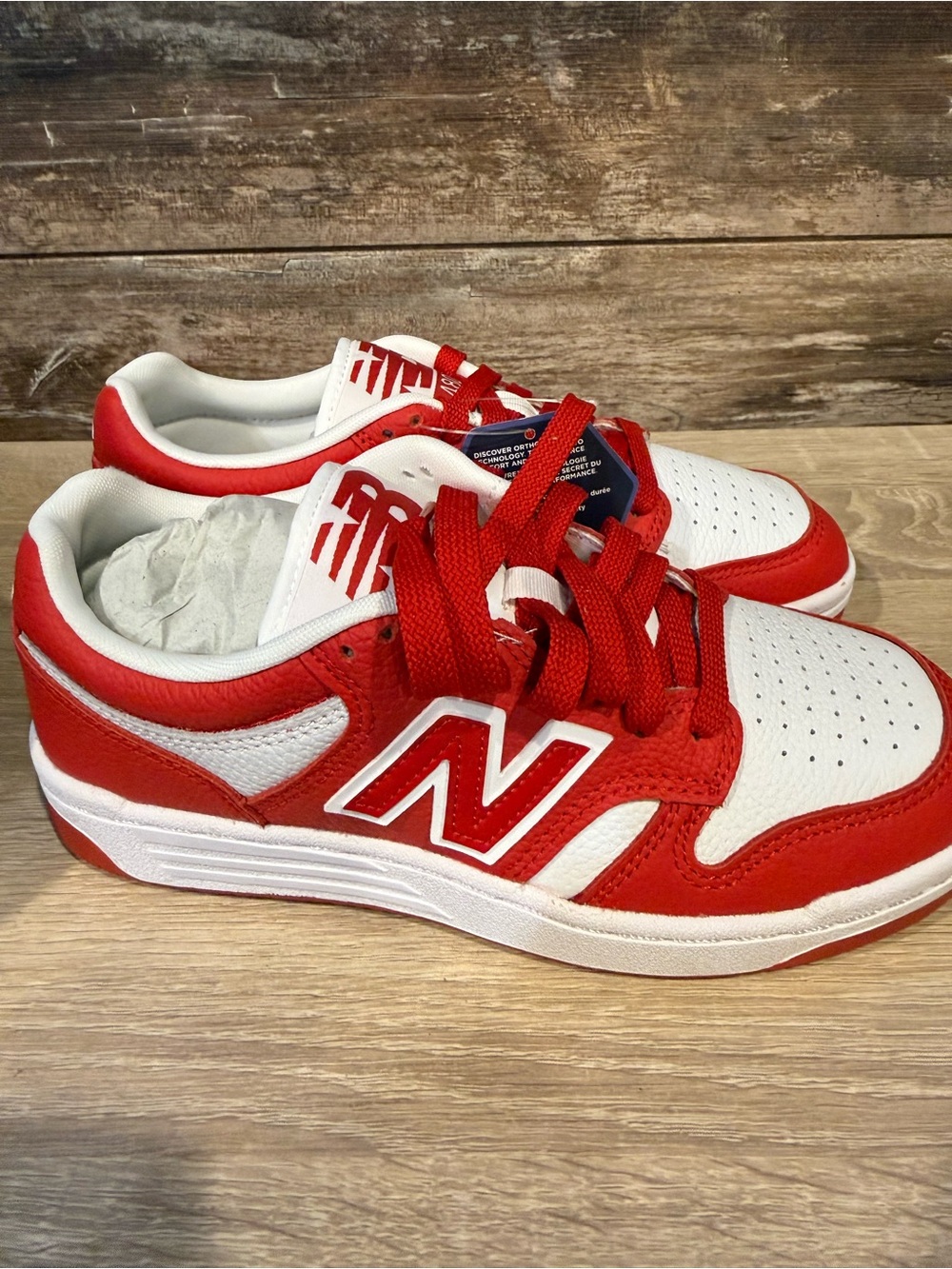 New Balance Kids Red and White Low-Top Sneakers
